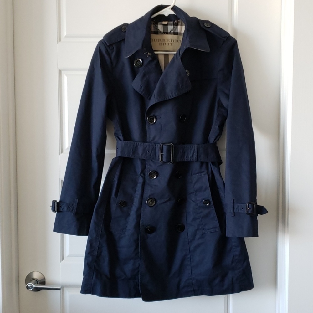 Burberry Brit Navy Cotton Trench Coat Medium